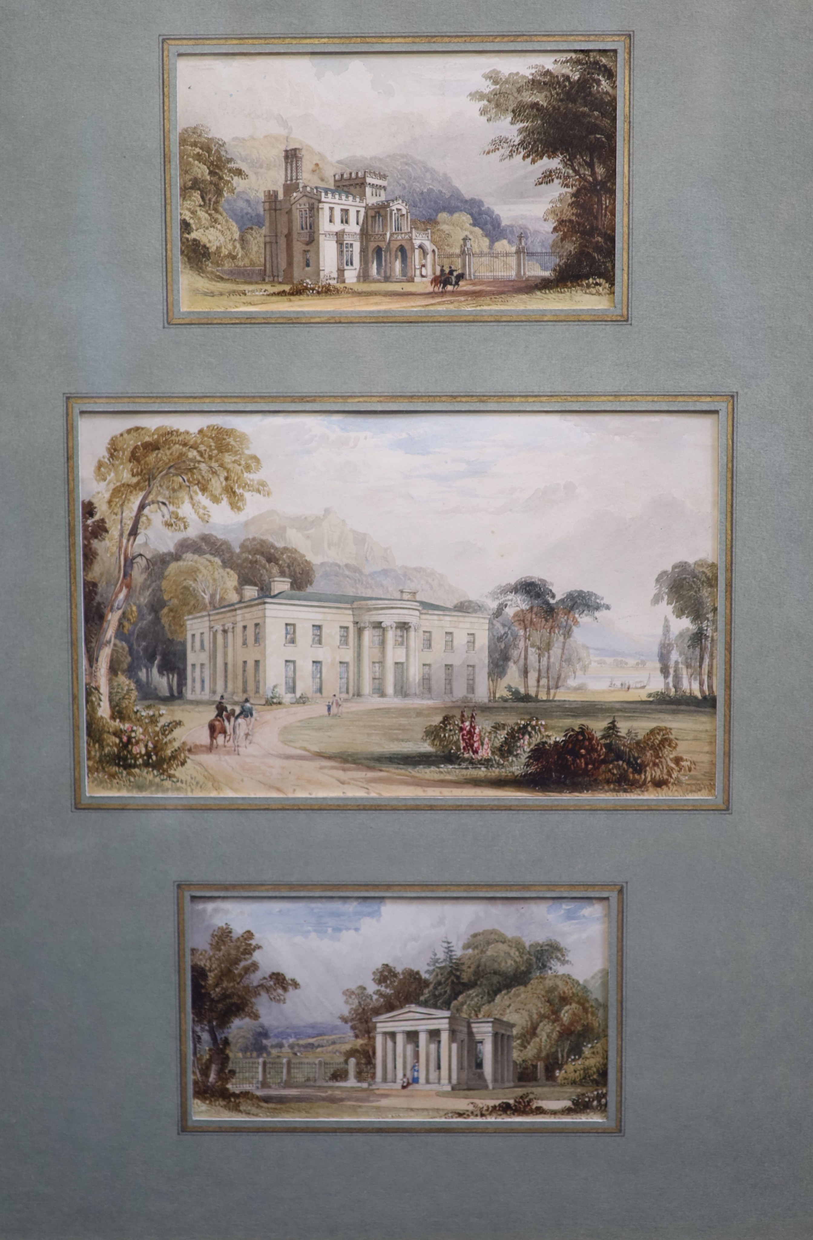 Francis Goodwin (1784-1835), Designs for Greek Revival and Rustic Country Houses, six watercolour drawings on paper, 16 x 26cm and 10 x 18cm in two frames